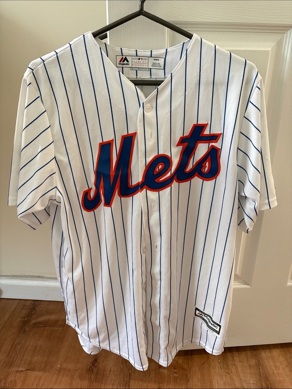 MLB Mets Jacob deGrom 48 White with Blue and Orange Pinstripe Jersey